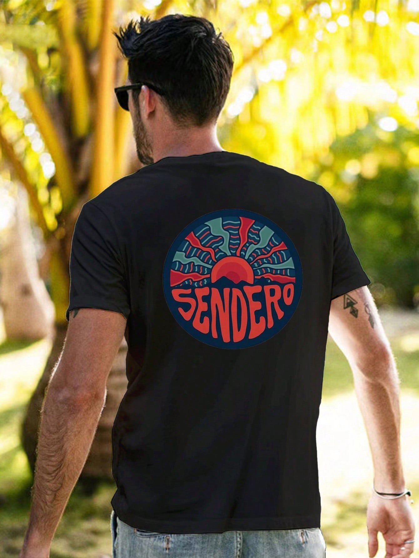 Men Sun & Letter Graphic Tee