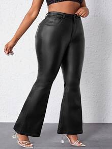 SHEIN SXY Plus High Waist Flare Leg Solid Pants, For Women Spring Summer - Black - View 4