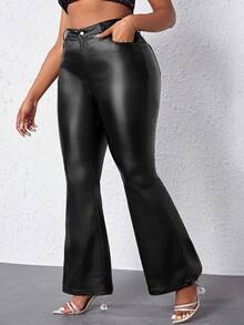 SHEIN SXY Plus High Waist Flare Leg Solid Pants, For Women Spring Summer - Black - View 5
