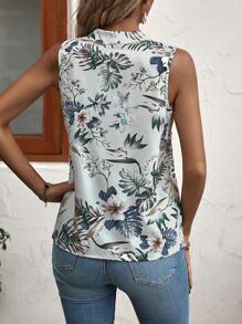 EMERY ROSE 熱帶圖案無袖襯衫 - 杏色 - 查看 2