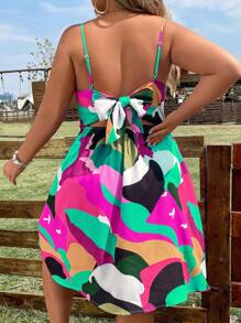 Breezaya Talla grande Vestido de tirantes con estampado con botón delantero