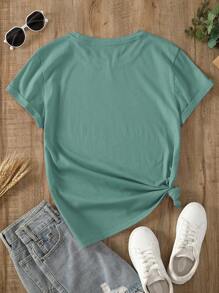 INAWLY Solid Round Neck Tee - Mint Green - View 2