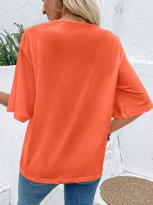 Breezaya 人像圖案不對稱領T恤 - 橘色 - 查看 2