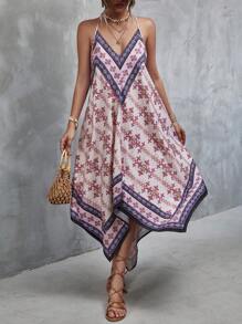 Mulvari Geo Print Hanky Hem Cami Dress - Apricot - View 1