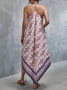 Mulvari Geo Print Hanky Hem Cami Dress - Apricot - View 2