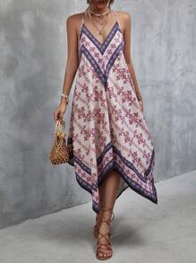 Mulvari Geo Print Hanky Hem Cami Dress - Apricot - View 3