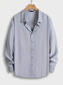 EASEVO Men Plus Solid Button Front Shirt - Light Grey - View 1