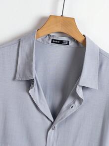 EASEVO Men Plus Solid Button Front Shirt - Light Grey - View 3