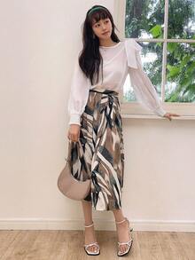 DAZY Chất rắn Knot Shoulder Shirred Cuff Áo sơ mi - trắng - Xem 9