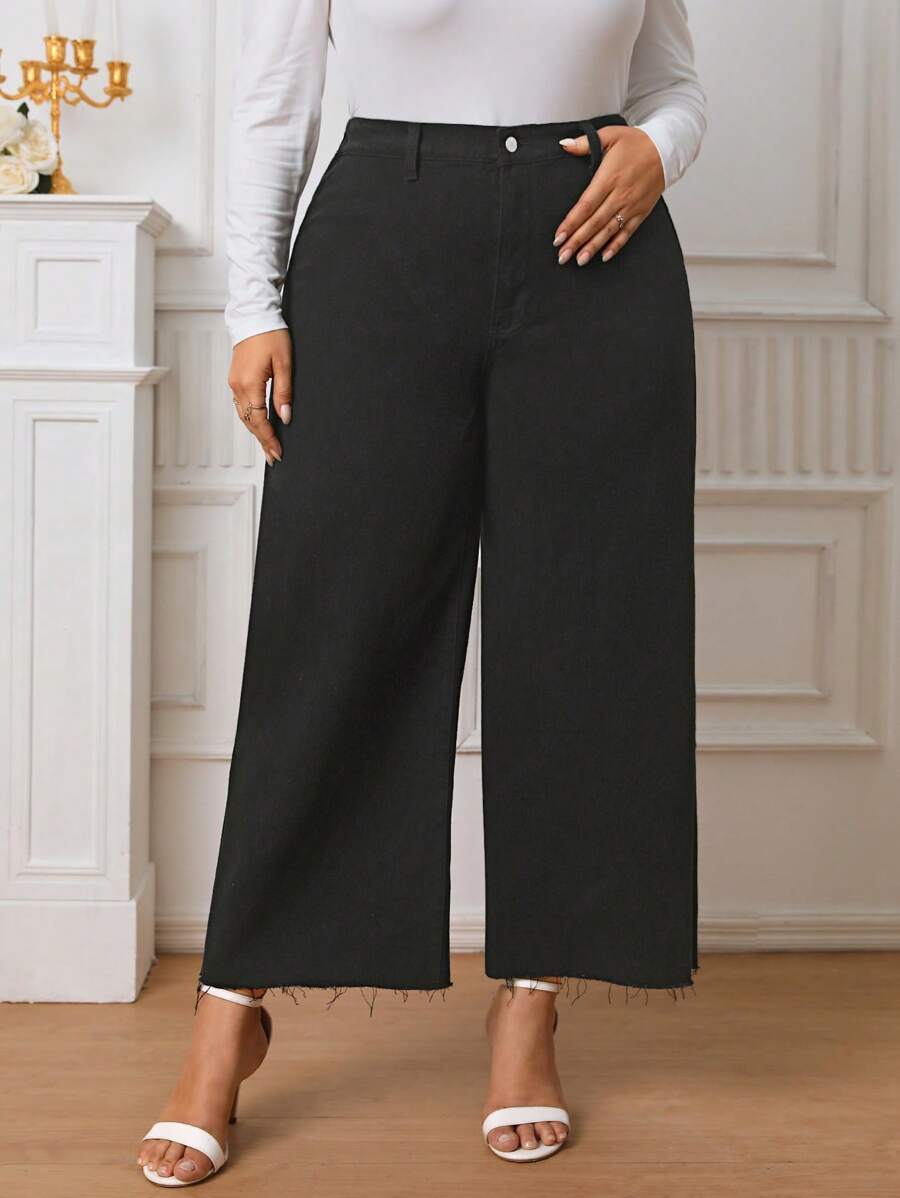 SHEIN Frenchy Hơn Cao eo Cắt Thô quần ống rộng Quần jean - màu đen - Xem 1