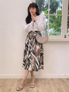 DAZY Chất rắn Knot Shoulder Shirred Cuff Áo sơ mi - trắng - Xem 10