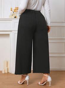 SHEIN Frenchy Hơn Cao eo Cắt Thô quần ống rộng Quần jean - màu đen - Xem 2