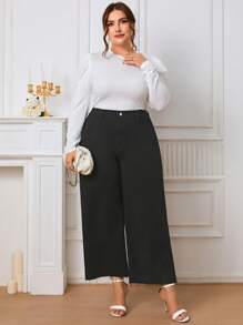 SHEIN Frenchy Hơn Cao eo Cắt Thô quần ống rộng Quần jean - màu đen - Xem 3