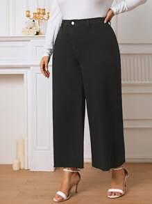 SHEIN Frenchy Hơn Cao eo Cắt Thô quần ống rộng Quần jean - màu đen - Xem 4