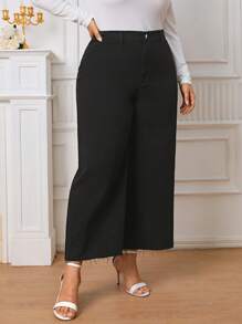 SHEIN Frenchy Hơn Cao eo Cắt Thô quần ống rộng Quần jean - màu đen - Xem 5
