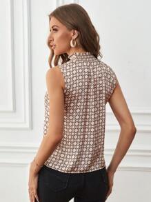 SHEIN Privé 滿版印花褶邊小高領襯衫 - 彩色 - 查看 2