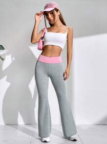 SHEIN EZwear Quần ống loe viền tương phản - Xám - Xem 3