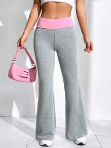 SHEIN EZwear Quần ống loe viền tương phản - Xám - Xem 4