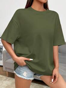 SHEIN EZwear Slogan Graphic Drop Shoulder Tee IT'S OKAY NOT TO BE PERFECT - Army Green - View 2