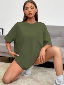 SHEIN EZwear Slogan Graphic Drop Shoulder Tee IT'S OKAY NOT TO BE PERFECT - Army Green - View 4