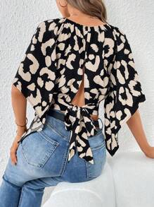 SHEIN Clasi Leopard Print Off Shoulder Batwing Sleeve Blouse - Multicolor - View 2