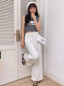 DAZY 條紋圖案撞色針織上衣 - 灰色 - 查看 11