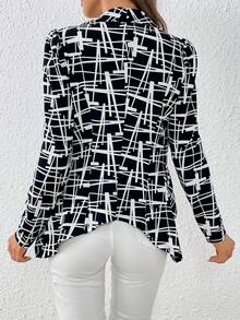 SHEIN Privé 滿版印花青果領開門襟西裝外套 - 黑與白 - 查看 2