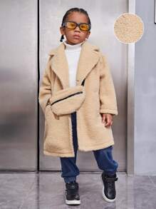 SHEIN Chàng trai trẻ Cổ áo Thả vai Áo khoác Teddy & Cái túi - Màu Khaki - Xem 1