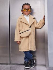 SHEIN Chàng trai trẻ Cổ áo Thả vai Áo khoác Teddy & Cái túi - Màu Khaki - Xem 3