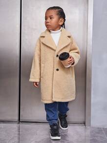SHEIN Chàng trai trẻ Cổ áo Thả vai Áo khoác Teddy & Cái túi - Màu Khaki - Xem 4