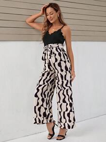 SHEIN Maternity Graphic Print Belted Cami Jumpsuit - Multicolor - View 3
