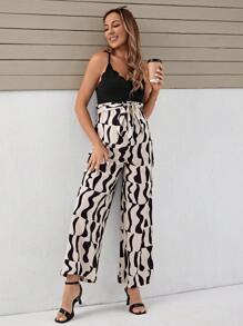 SHEIN Maternity Graphic Print Belted Cami Jumpsuit - Multicolor - View 5