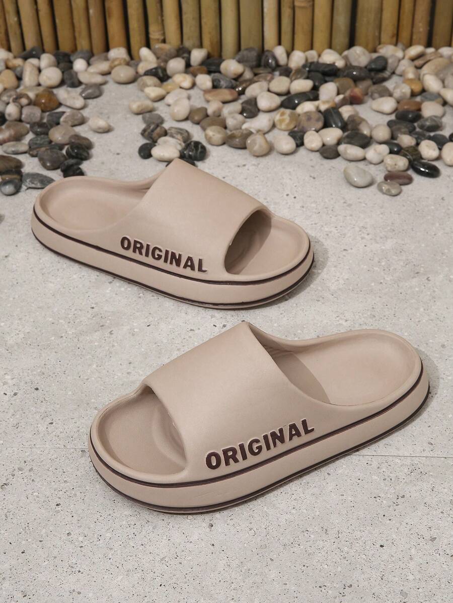 Men's Fashionable Open Toe Slippers With English Letter Printed Strap - Brown - View 1