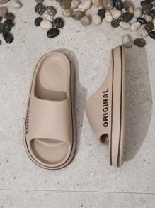 Men's Fashionable Open Toe Slippers With English Letter Printed Strap - Brown - View 2