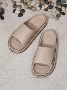 Men's Fashionable Open Toe Slippers With English Letter Printed Strap - Brown - View 4