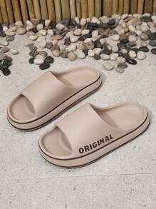 Men's Fashionable Open Toe Slippers With English Letter Printed Strap - Brown - View 5