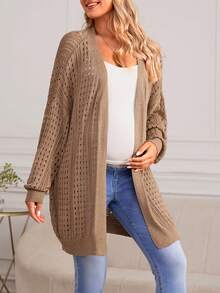 SHEIN 孕妇镂空针织落肩开衫（不含吊带上衣） - 卡其色 - 查看 5