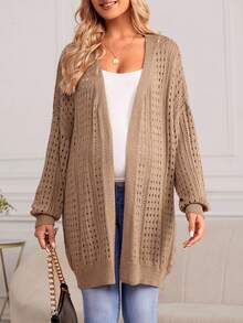 SHEIN 孕妇镂空针织落肩开衫（不含吊带上衣） - 卡其色 - 查看 6