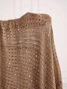 SHEIN 孕妇镂空针织落肩开衫（不含吊带上衣） - 卡其色 - 查看 7