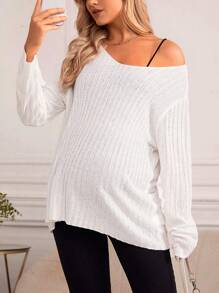 SHEIN Maternity Solid Ribbed Knit Sweater, For Winter