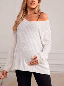 SHEIN Maternity Solid Ribbed Knit Sweater, For Winter