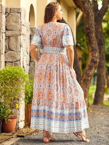 S BETRO Đầm Plus Size Viên lá sen Hoa Bộ lạc Boho - Nhiều màu - Xem 2