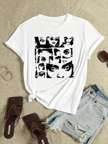 SHEIN EZwear Figure Graphic Tee - White - View 1