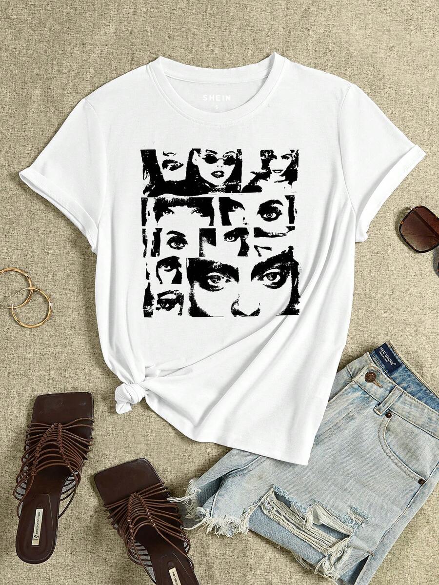 SHEIN EZwear Figure Graphic Tee - White - View 1