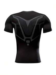 Manfinity Running 男士顏色積木運動T恤，男士壓縮短袖T恤 - 黑色 - 查看 2