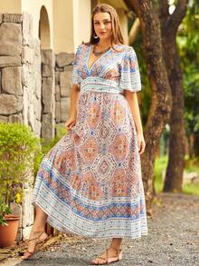 S BETRO Đầm Plus Size Viên lá sen Hoa Bộ lạc Boho - Nhiều màu - Xem 6