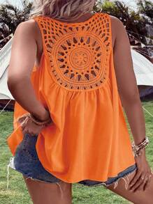 SHEIN Holidaya Áo hai dây Plus Size Tương phản ren màu trơn Giải trí - trái cam - Xem 2