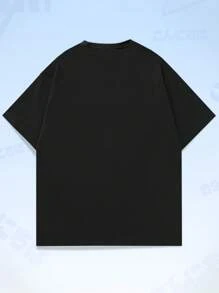 ROMWE MEN Anime 男士字母人像圖案T恤 - 黑色 - 查看 2