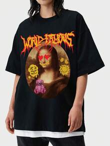 ROMWE MEN Street Life 男士字母人物圖案T恤 - 黑色 - 查看 3