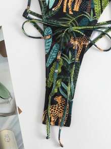 Tropical & Leopard Print One Piece Swimsuit - Multicolor - View 4